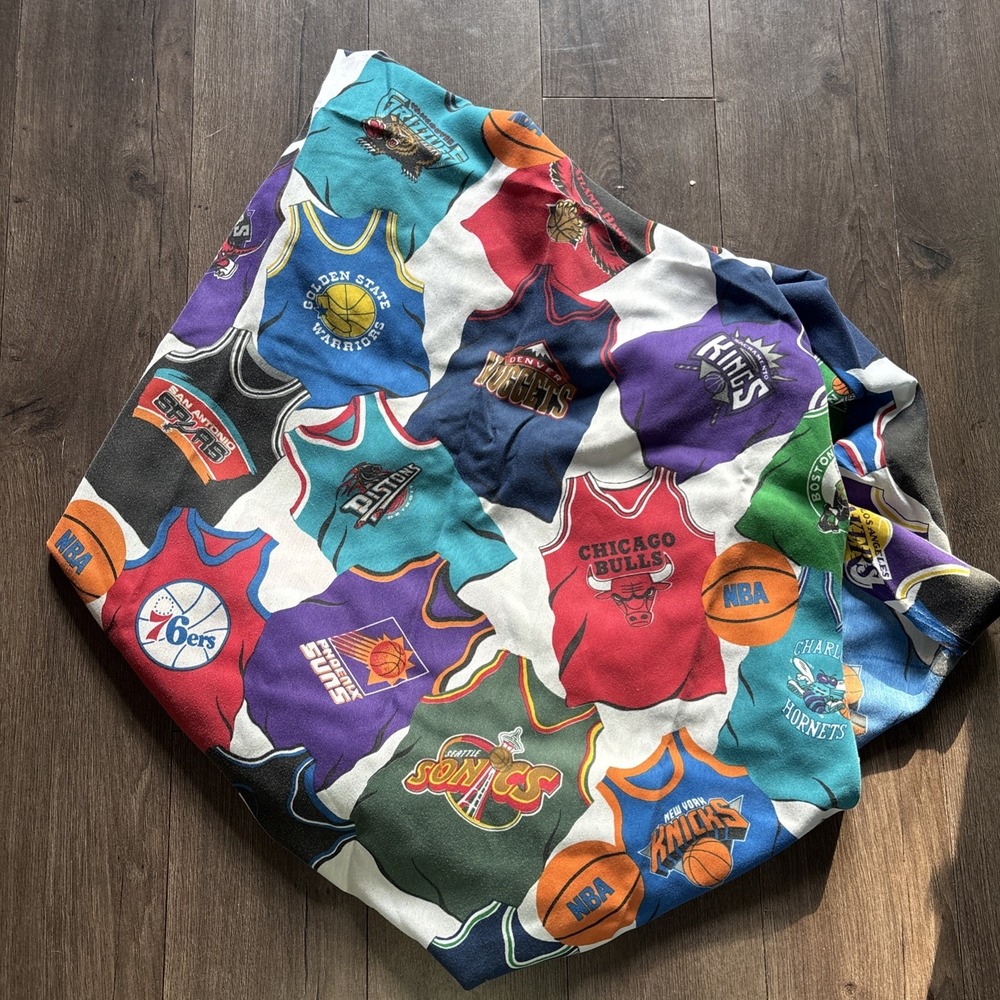 Vintage 1990s NBA Basketball Twin Bed Fitted Sheet Teams Jerseys Colorful Kids